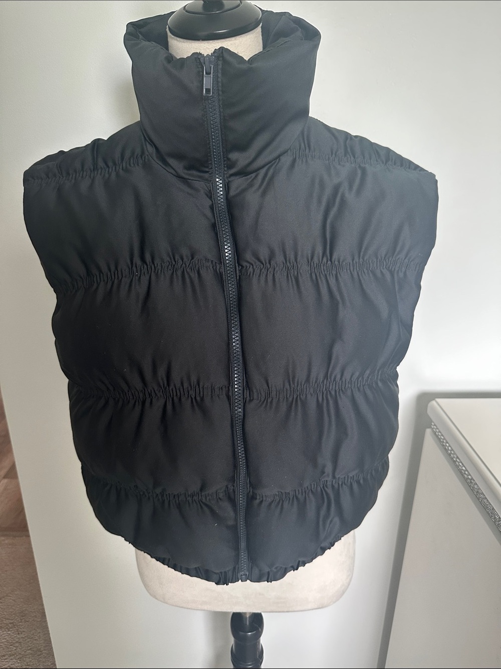 Wild Fable Black Satin Puffer Vest with High Collar